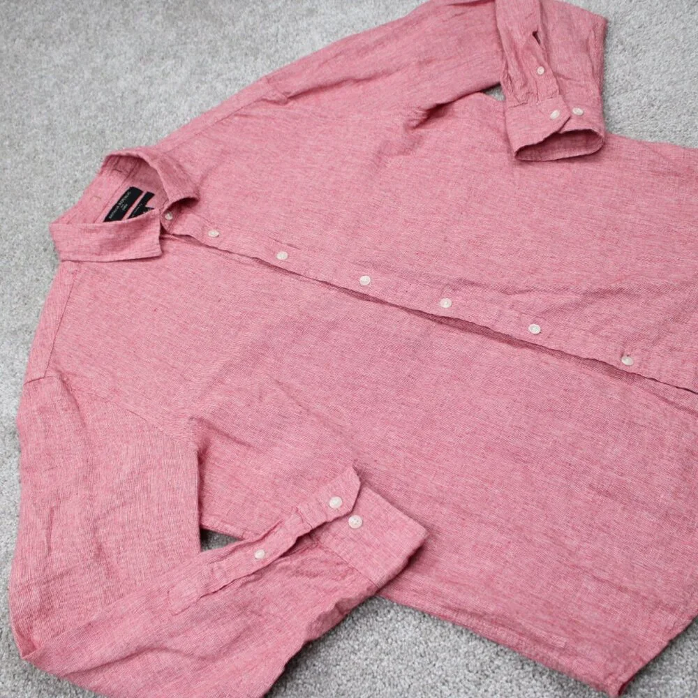 Banana Republic Shirt Adult Large Red Untucked Fit Linen/Cotton Blend L/S Button
